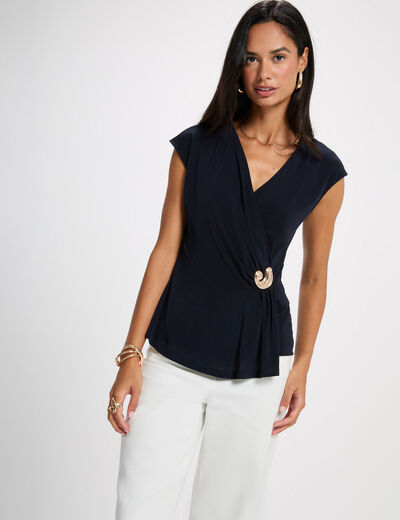 Mouwloze top met V-hals marineblauw vrouw
