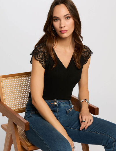 T-shirt met korte mouwen zwart vrouw