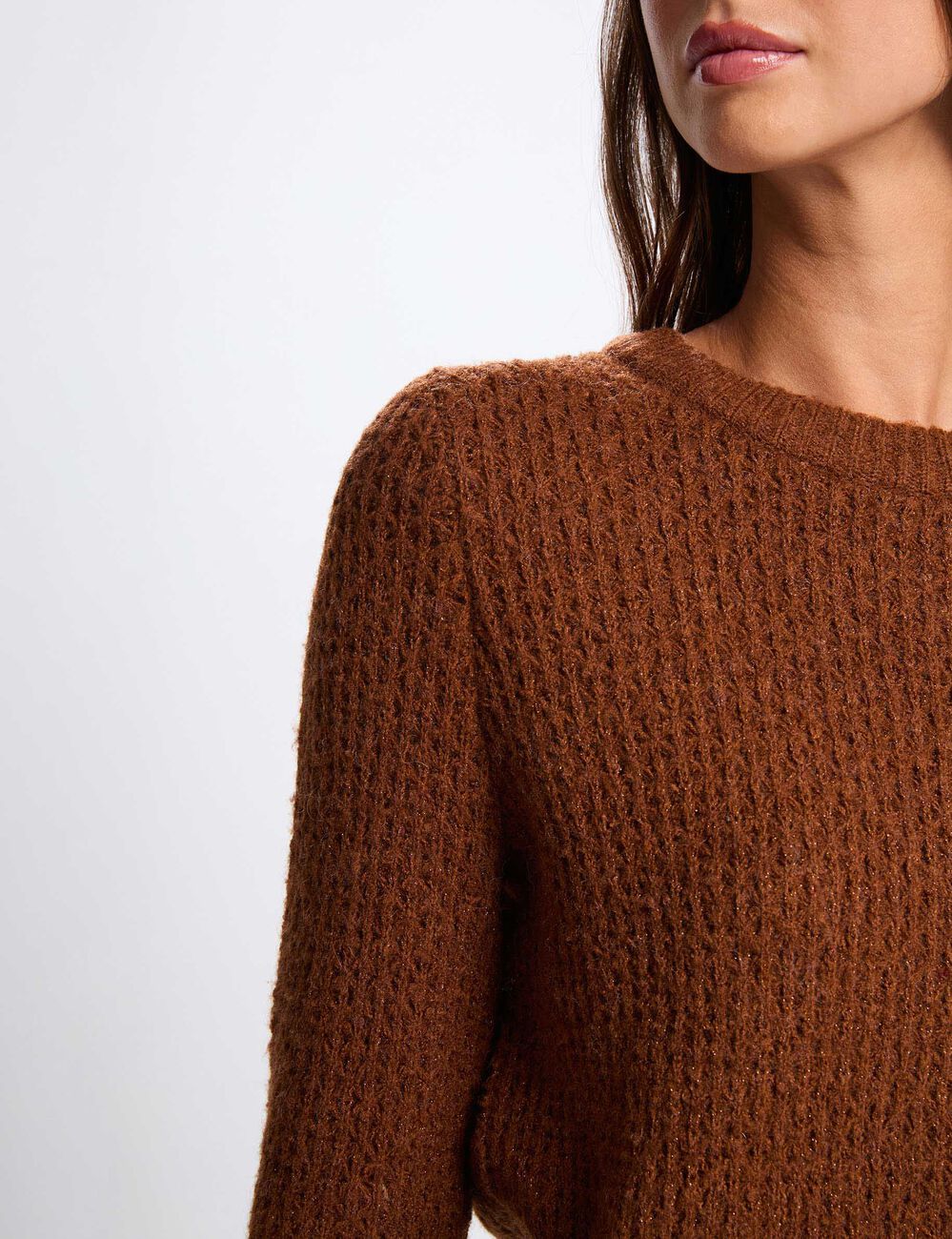 pull col rond manches longues marron cognac femme Pull col rond manches longues marron cognac femme
