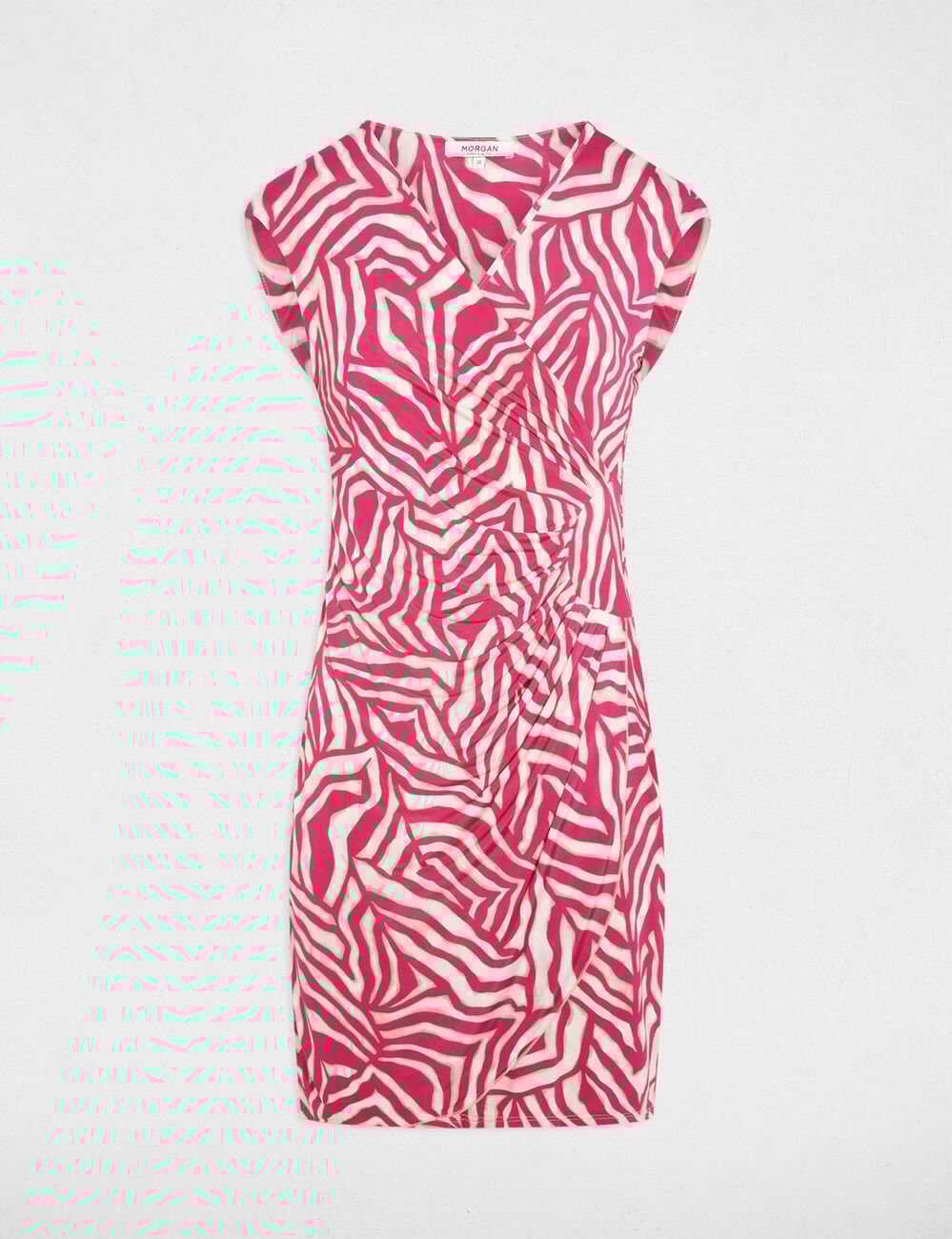 Robe courte col v multicolore femme