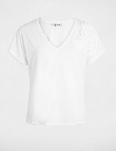 T-shirt col v manches courtes blanc femme