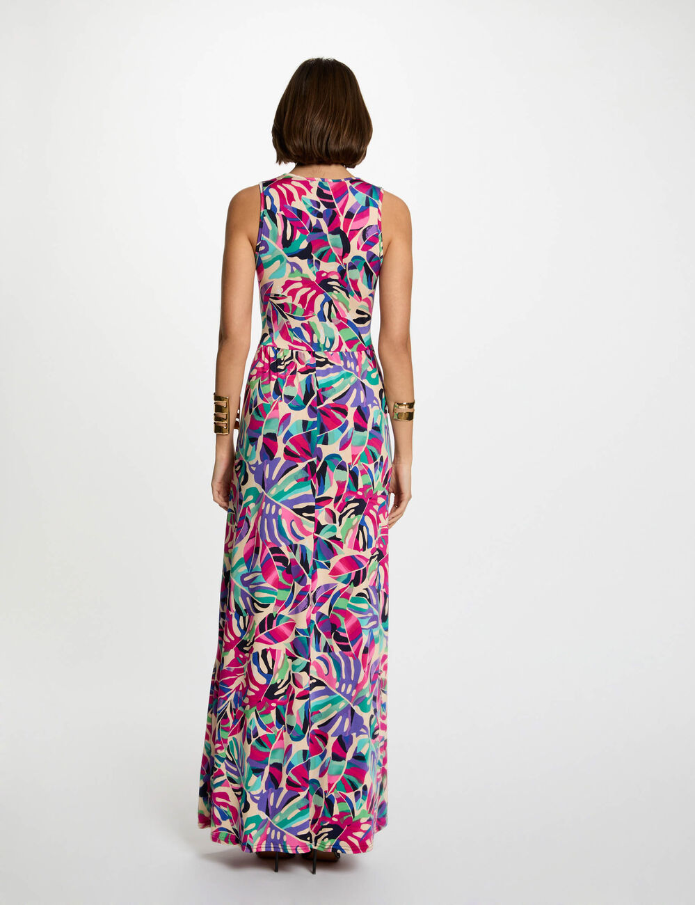 Robe longue droite imprimée multicolore femme