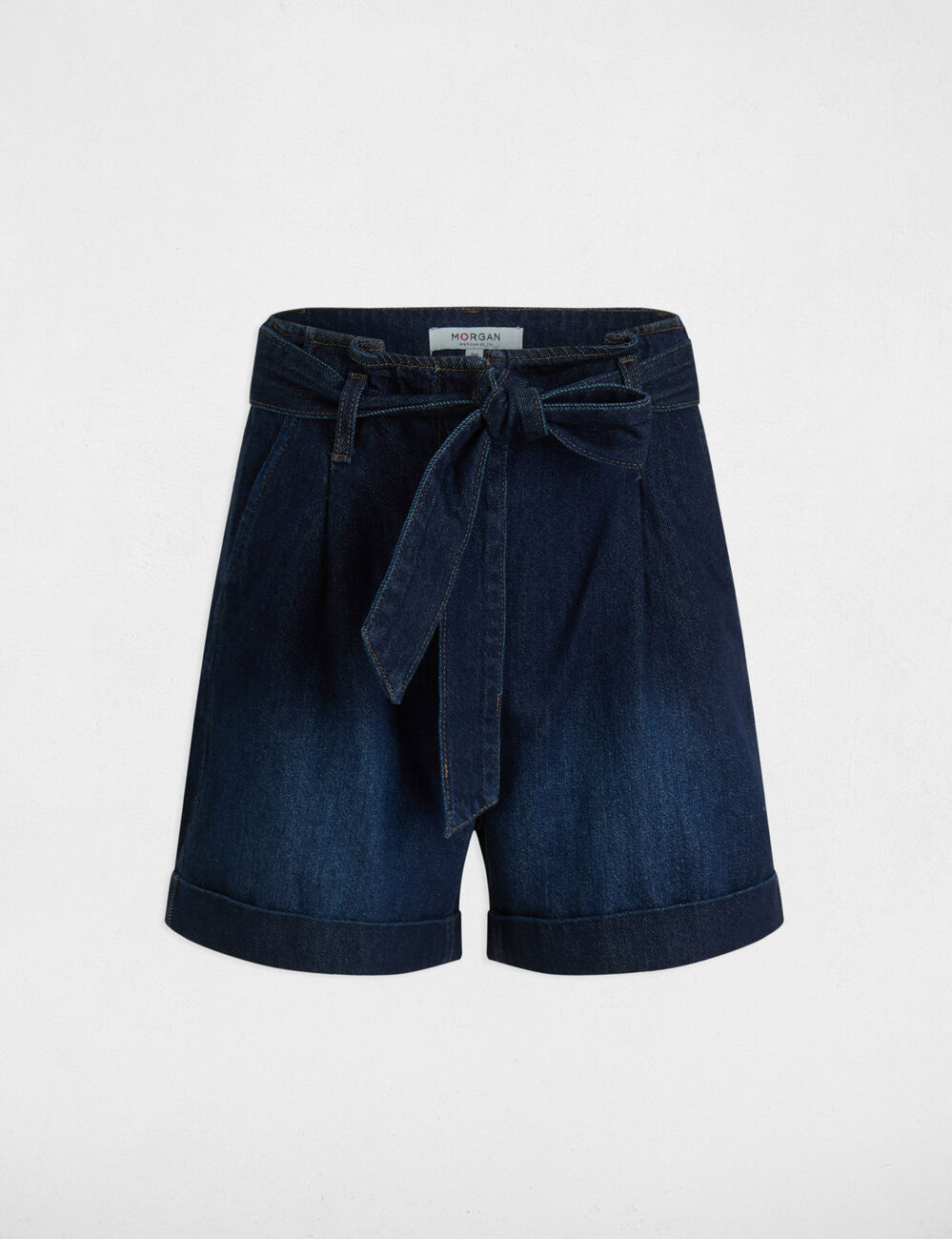 Short en jean ceinturé denim brut femme
