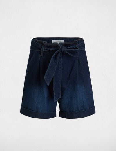 Short en jean ceinturé denim brut femme