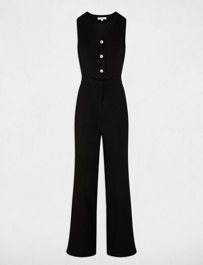 Lange jumpsuit met V-hals zwart vrouw