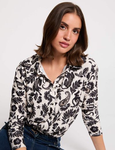 T-shirt col à revers blanc femme