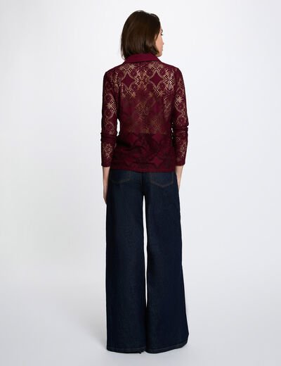 Kant blouse met reverskraag bordeaux vrouw