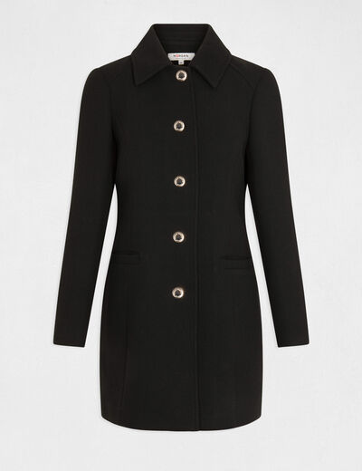 Manteau long droit boutonné noir femme