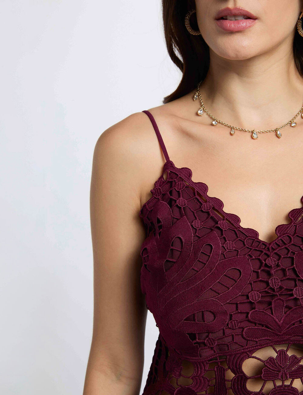 Crop top bretelles fines prune femme