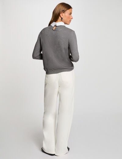 Pull col chemise gris foncé femme