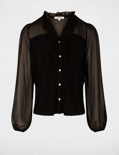 Chemise voile col v noir femme