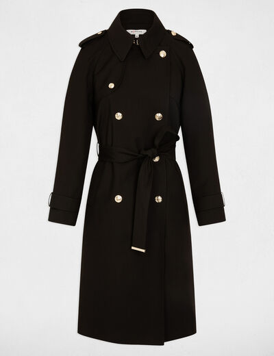 Trench long ceinturé noir femme