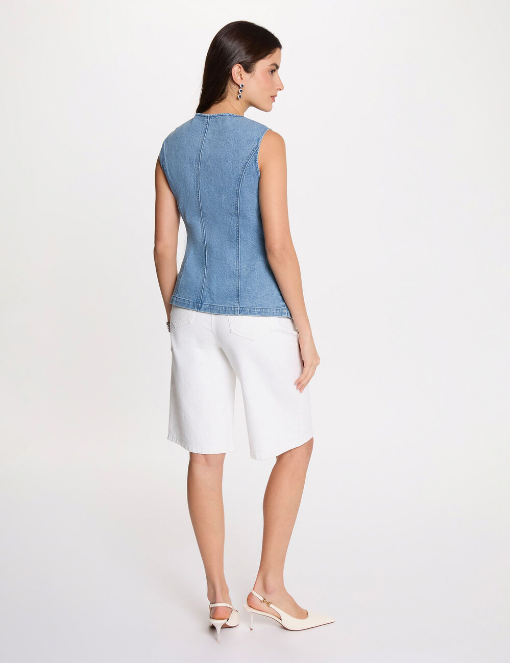 Mouwloos spijkerjack dubbel stone washed denim vrouw