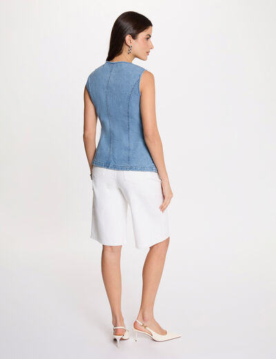 Mouwloos spijkerjack dubbel stone washed denim vrouw