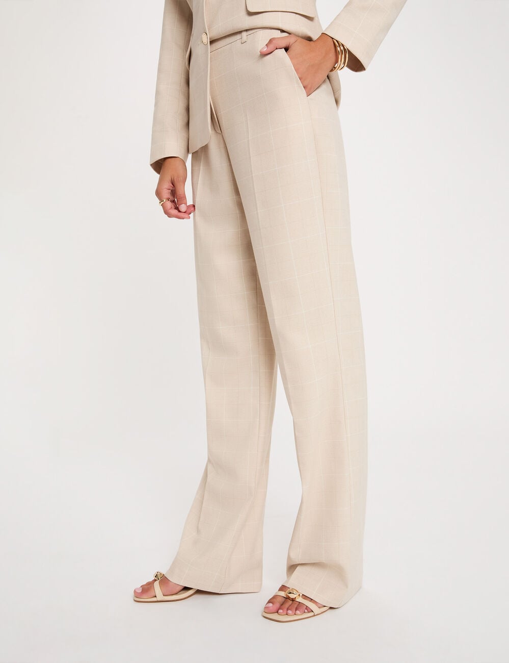 Hoog taille rechte broek beige vrouw
