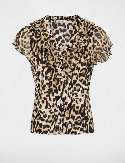 V-hals T-shirt van voile meerkleurig vrouw