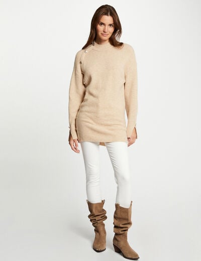 Pull manches longues mi-long beige femme