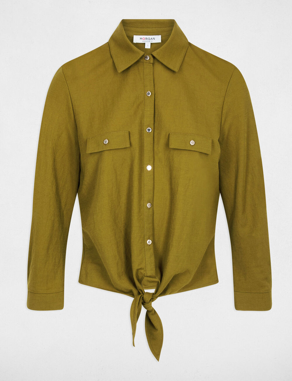 Geknoopte blouse met reverskraag olijfgroen vrouw