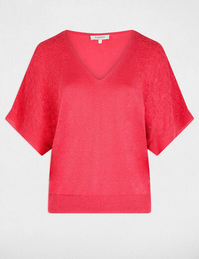 Pull oversize col v rouge corail femme