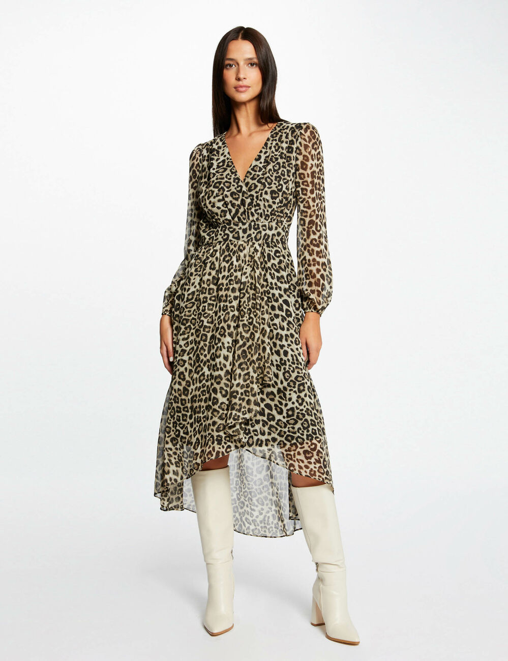 Robe midi portefeuille imprimé léopard multico femme