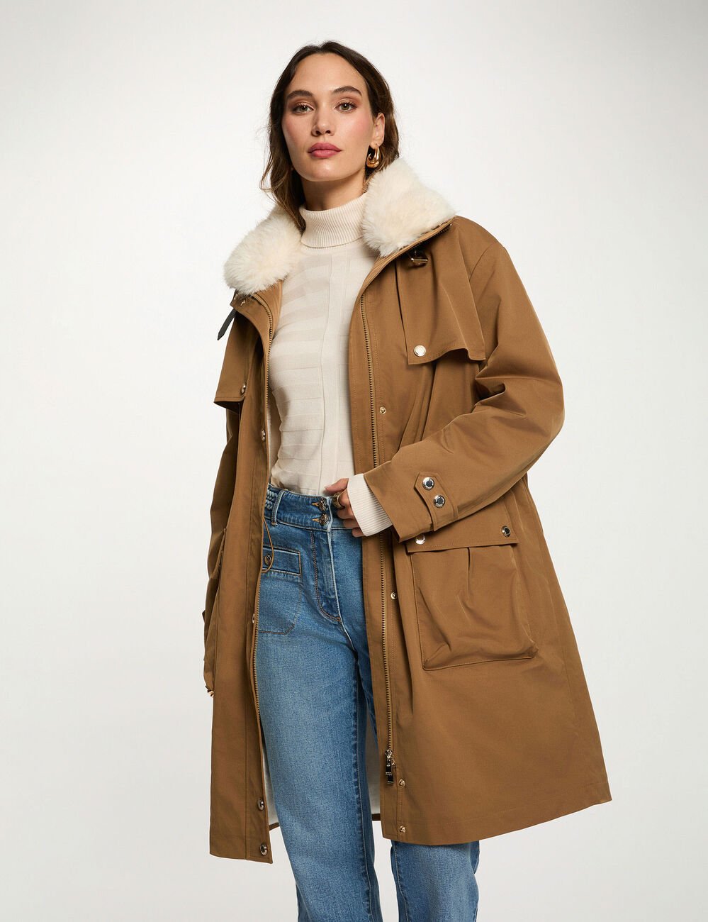 Parka longue ajustable camel femme