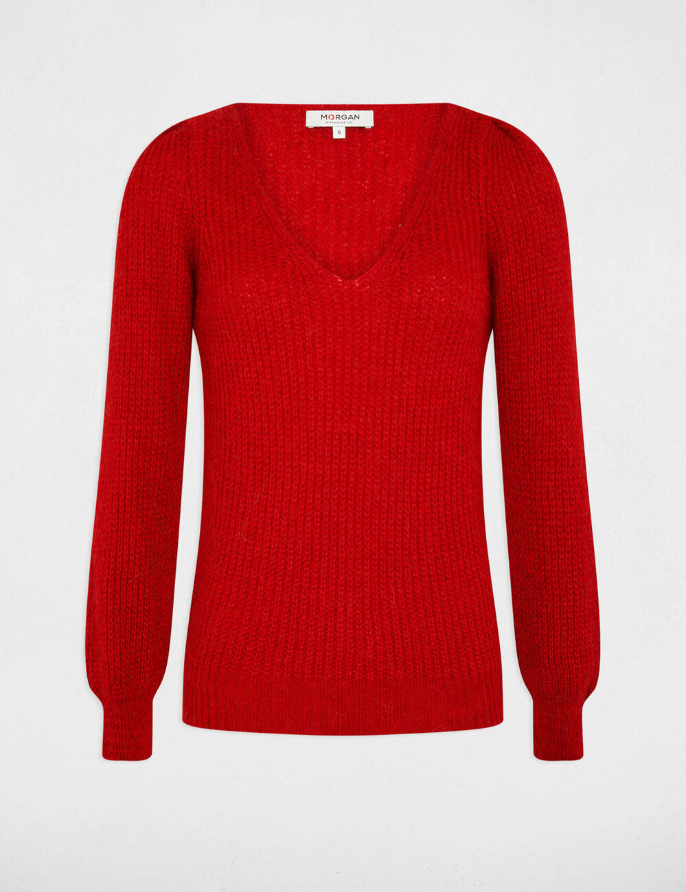 Trui met lange mouwen en V-hals medium rood vrouw