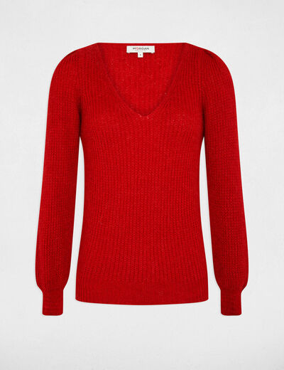 Trui met lange mouwen en V-hals medium rood vrouw
