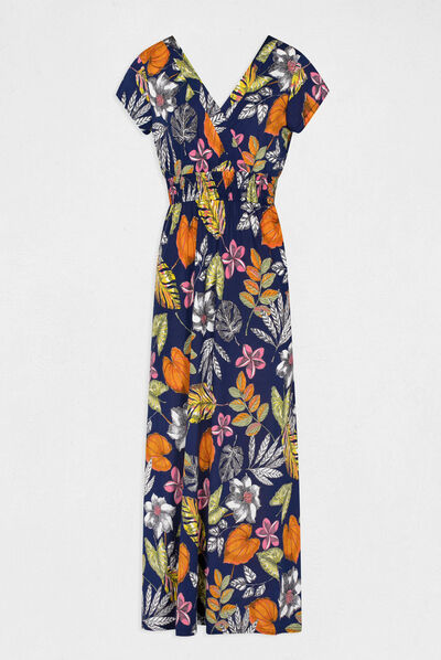 Robe longue évasée imprimé végétal multico femme