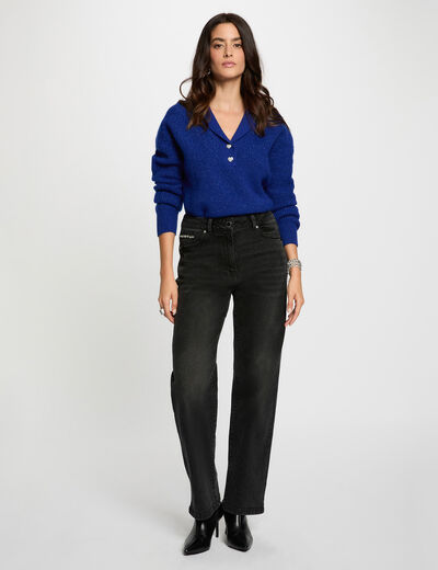 Jean large taille haute gris foncé femme