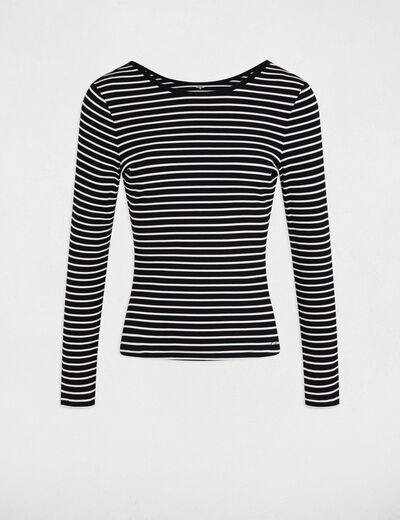 T-shirt manches longues rayé noir femme