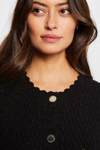 Gilet manches longues avec col rond noir femme