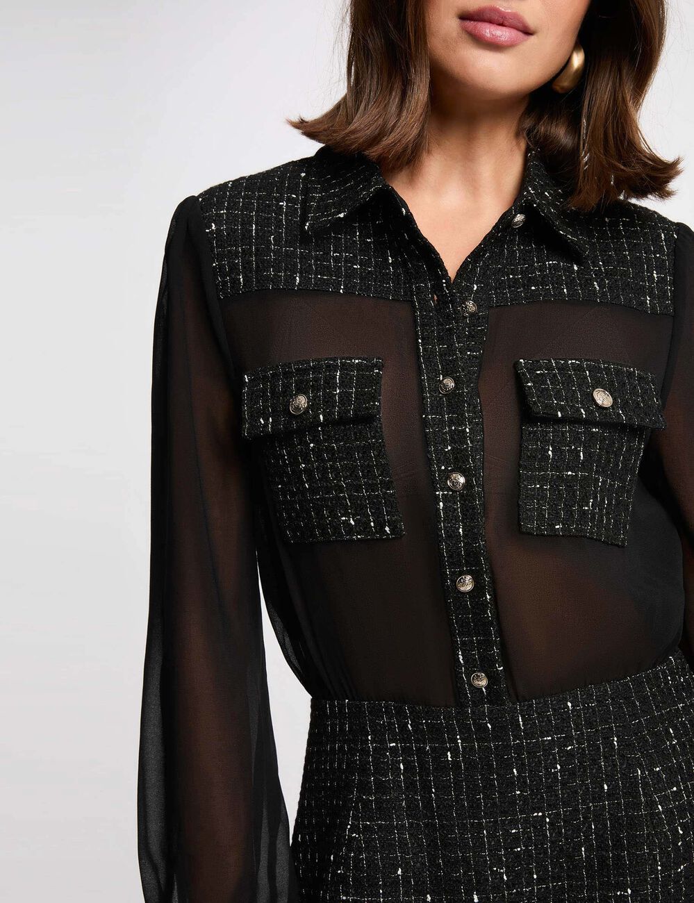 Robe courte bimatière noir femme