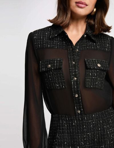 Robe courte bimatière noir femme