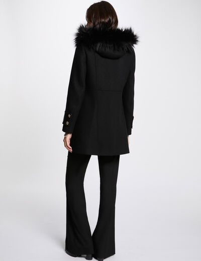 Manteau détails simili cuir noir femme