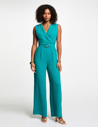 Jumpsuit met wijde pijpen en gespdetail turkooisblauw vrouw