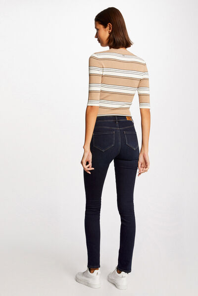Pull manches courtes à rayures ivoire femme