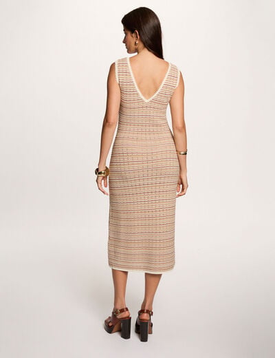 Robe tricot col v beige femme