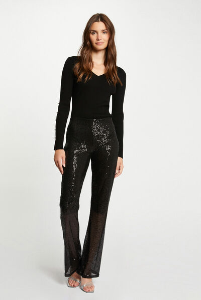 Wijde broek met pailletten zwart vrouw