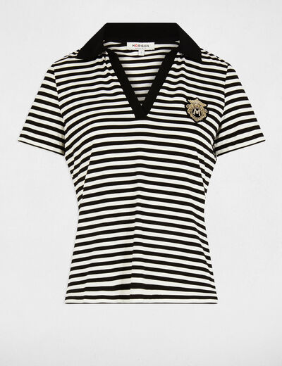 Gestreept T-shirt met korte mouwen helder wit vrouw