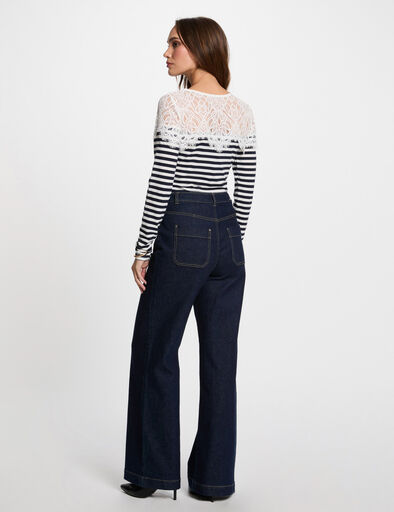 gestreept t shirt met lange mouwen helder wit vrouw Gestreept T-shirt met lange mouwen helder wit vrouw