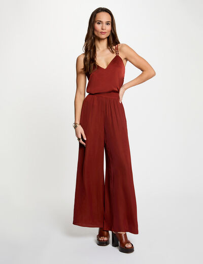 Pantalon large fluide marron cognac femme