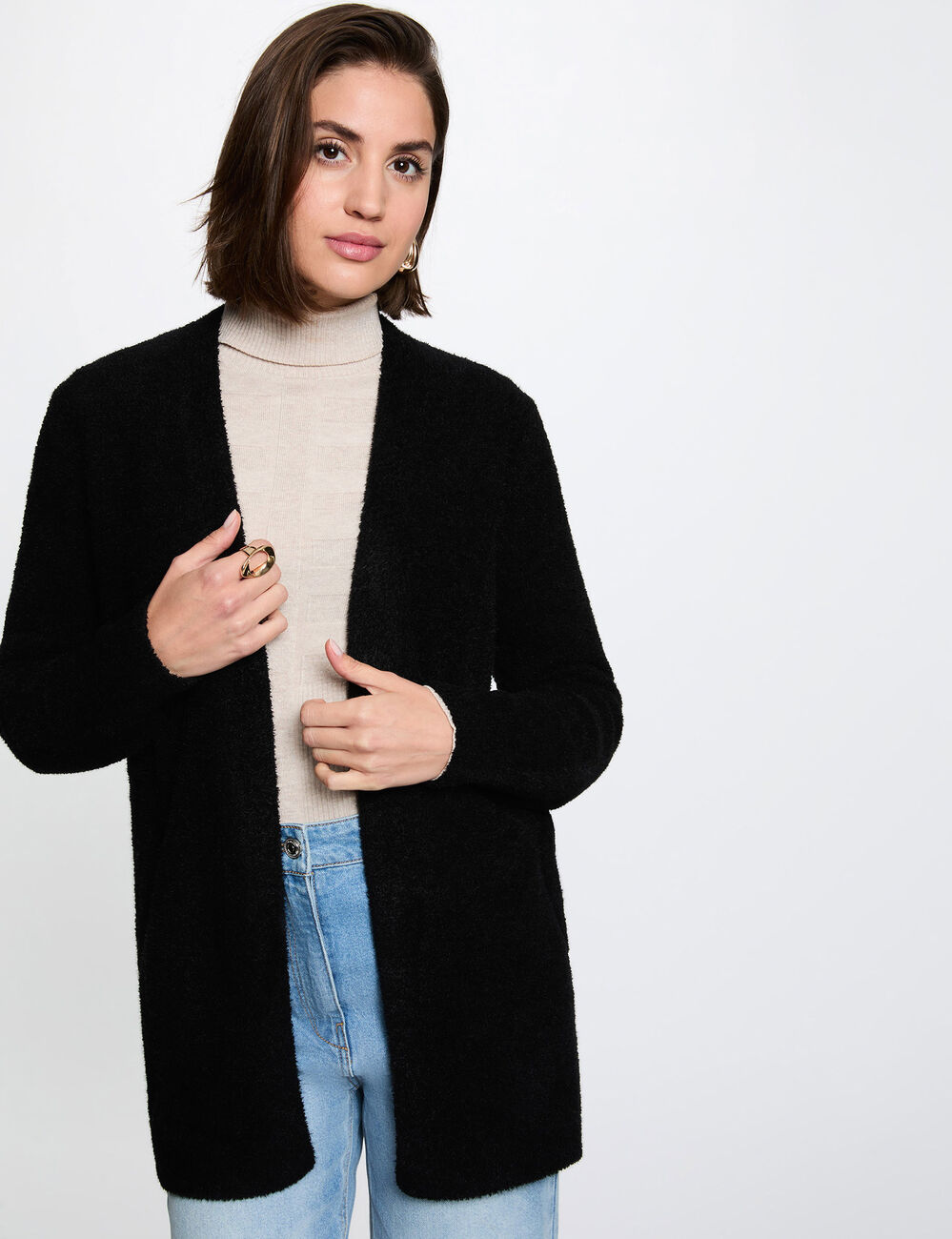 Lang vest met V-hals zwart vrouw