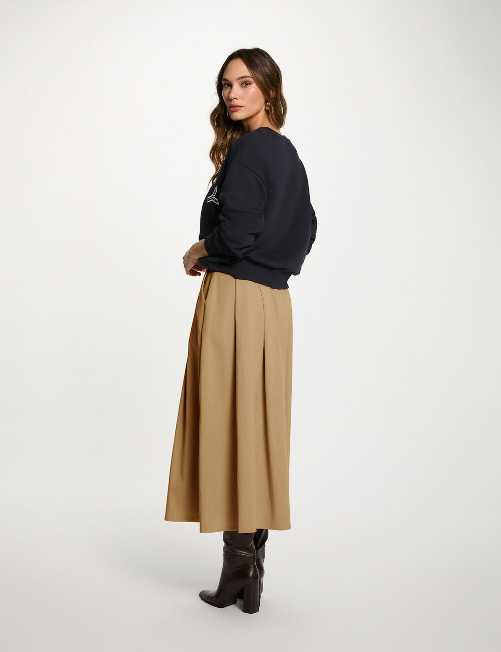 Uitlopende rok met hoge taille beige vrouw