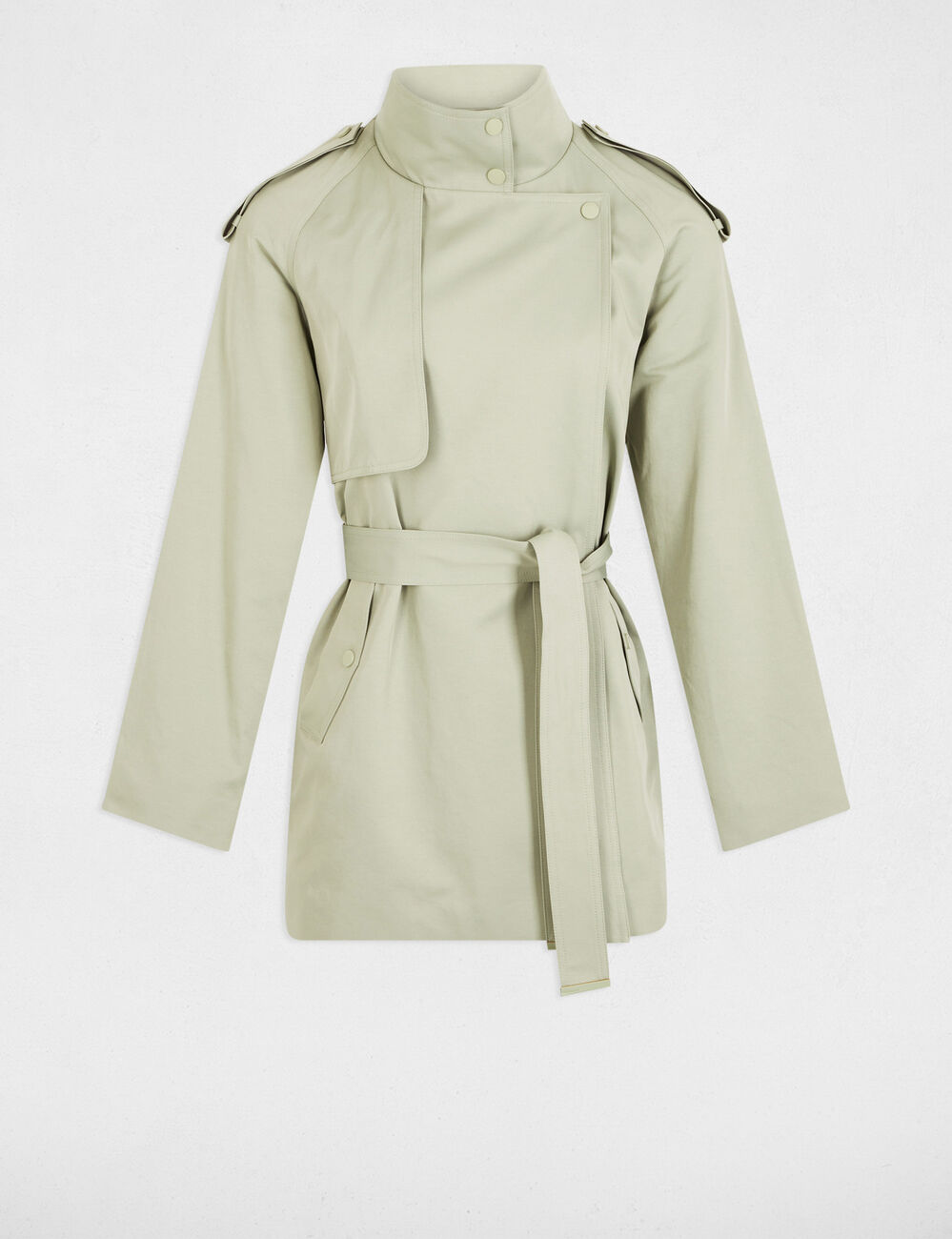 Korte vloeiende trenchcoat lichtgroen vrouw