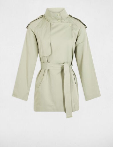 korte vloeiende trenchcoat lichtgroen vrouw Korte vloeiende trenchcoat lichtgroen vrouw
