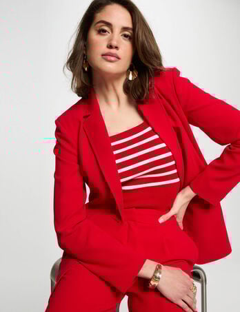 Blazer cintré boutonné rouge femme