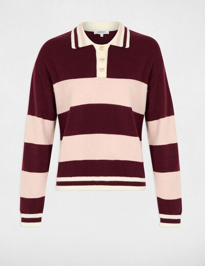 Pull col &agrave; revers bordeaux femme