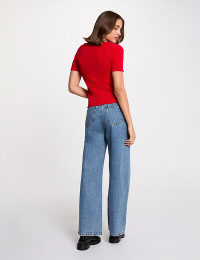 Pull ajusté col v rouge femme