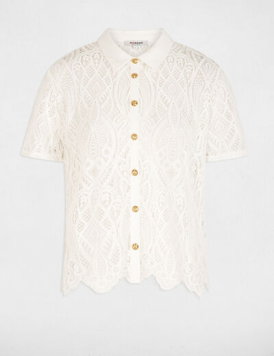 Chemise dentelle col &agrave; revers blanc femme