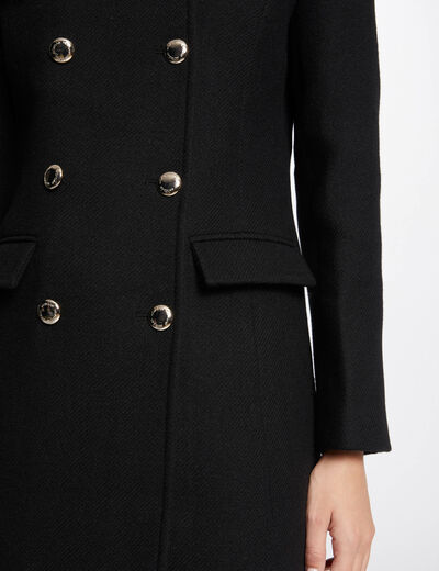 Manteau long double boutonnage noir femme
